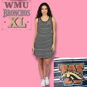 Western Michigan University Broncos Black & White Striped Mini Tank Dress NWOT